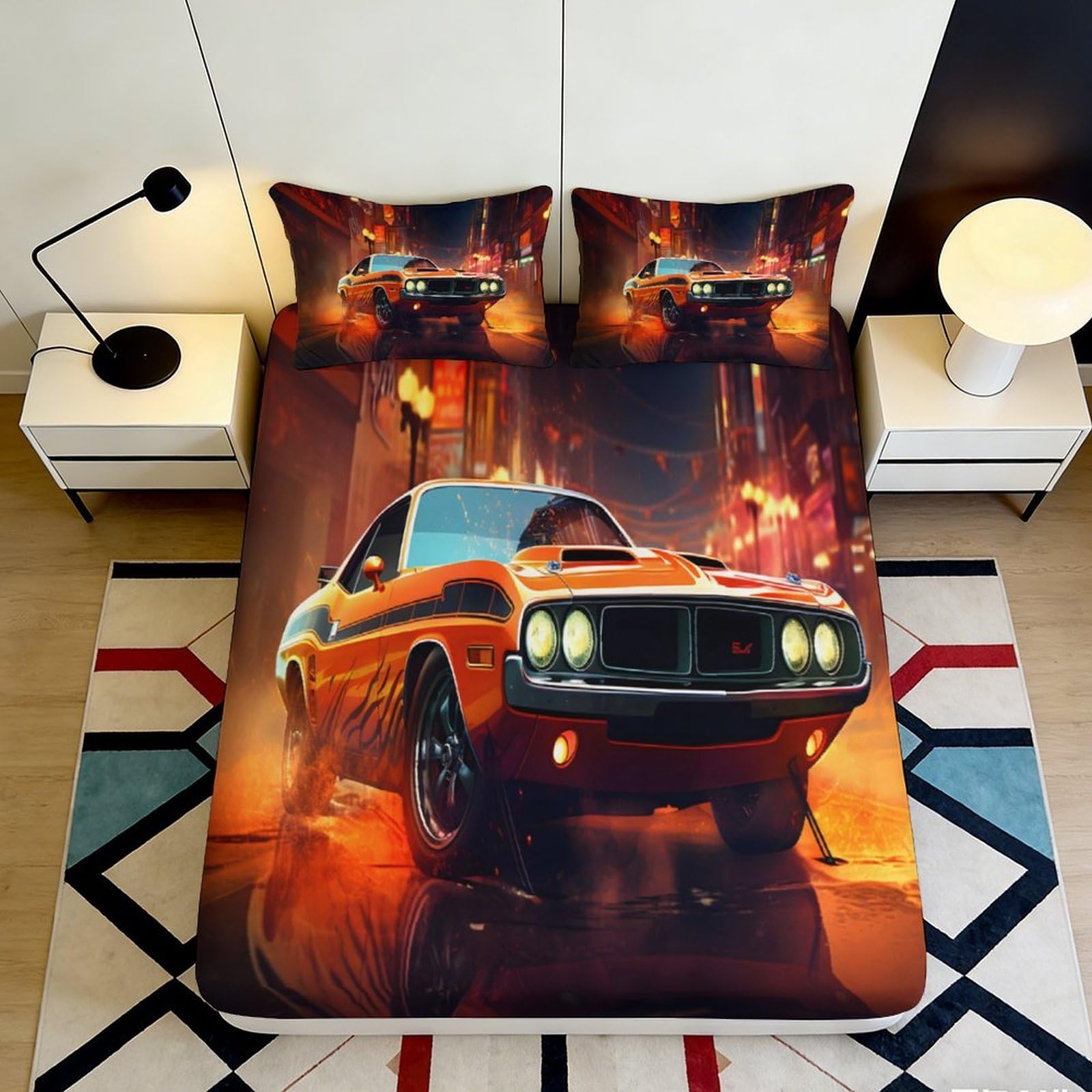 3D Printed Racing Fitted Sheet Microfiber Deep Pocket Non-Slip Bedroom Bedding Racing Mattress Fitted Cover 90x200x25cm