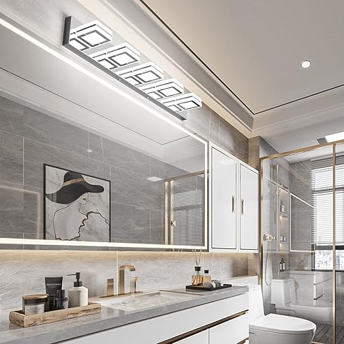 Miniatura 5 de Ralbay 5 luces LED modernas de tocador cromadas, lámparas de baño acrílicas arriba y abajo, iluminación montada en la pared sobre espejo