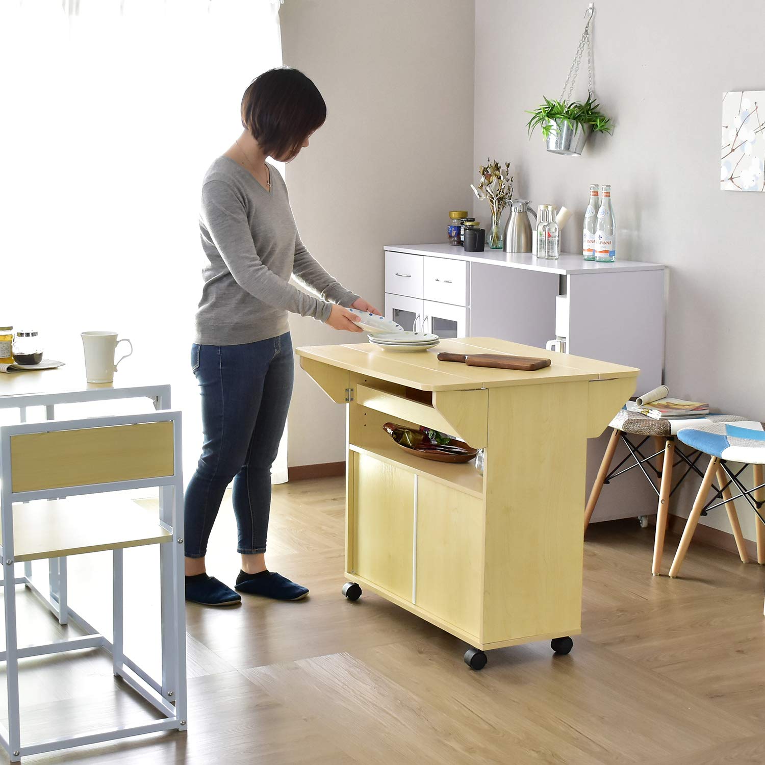 【美品】DORIS ドリス キッチンワゴンカウンター テーブル伸長式 キャスター付き Amazon｜DORIS ドリス キッチンワゴン カウンターテーブル キッチン
