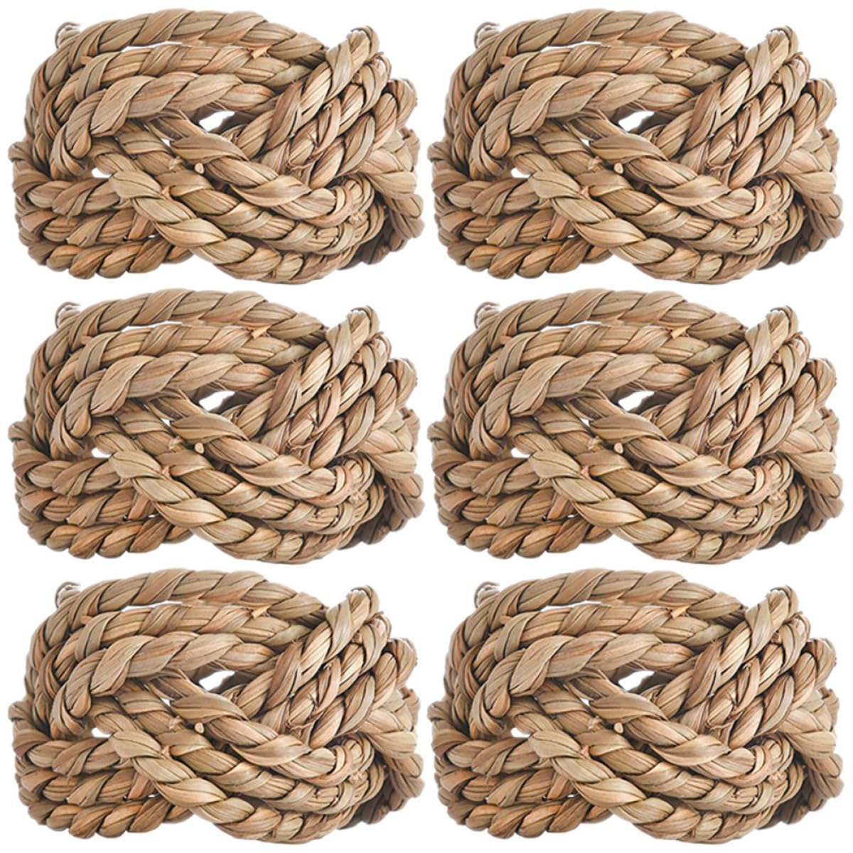Homoyoyo Lot de 6 Ronds de Serviette Tissés Rustiques en Paille Naturelle Décoration de Table à Manger Campagnarde Accessoires de Table pour Dîner Mariage et Réception