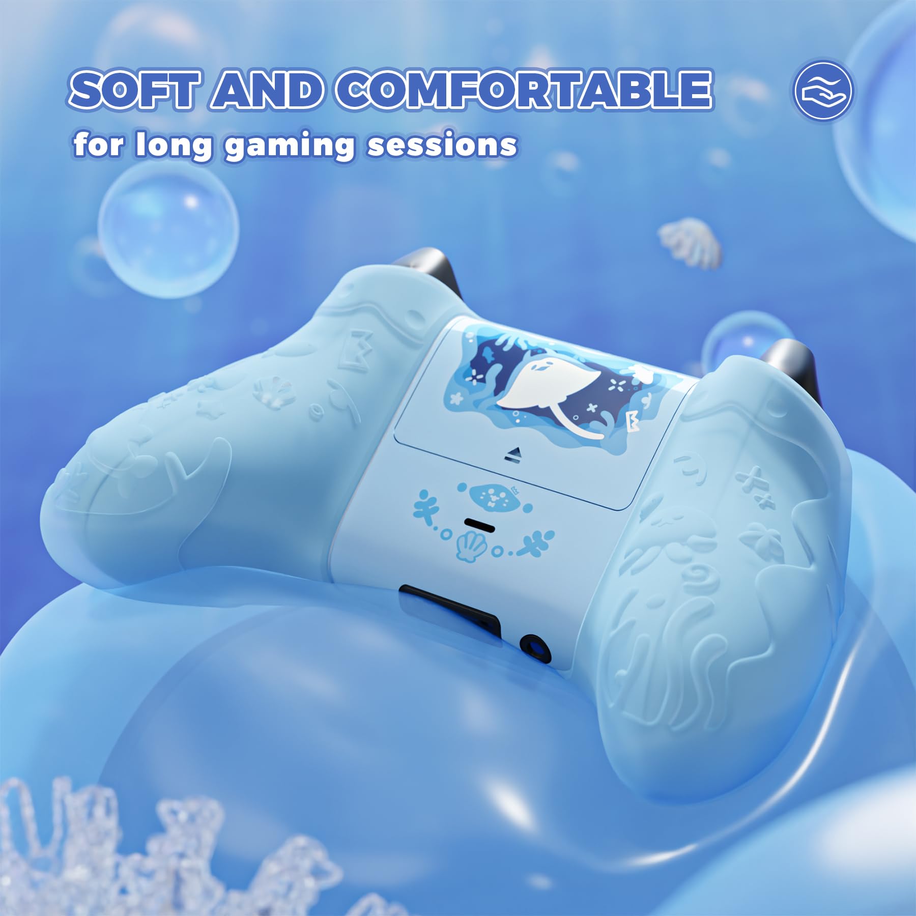 PlayVital Süße Schutzhülle für Xbox Series X/S Controller, Ocean Whisper Serie, Silikonhülle Cover für Xbox Series X/S Controller mit Joystick-Kappen&Schutzfolie, Rundumschutz (Mintblau) - 4