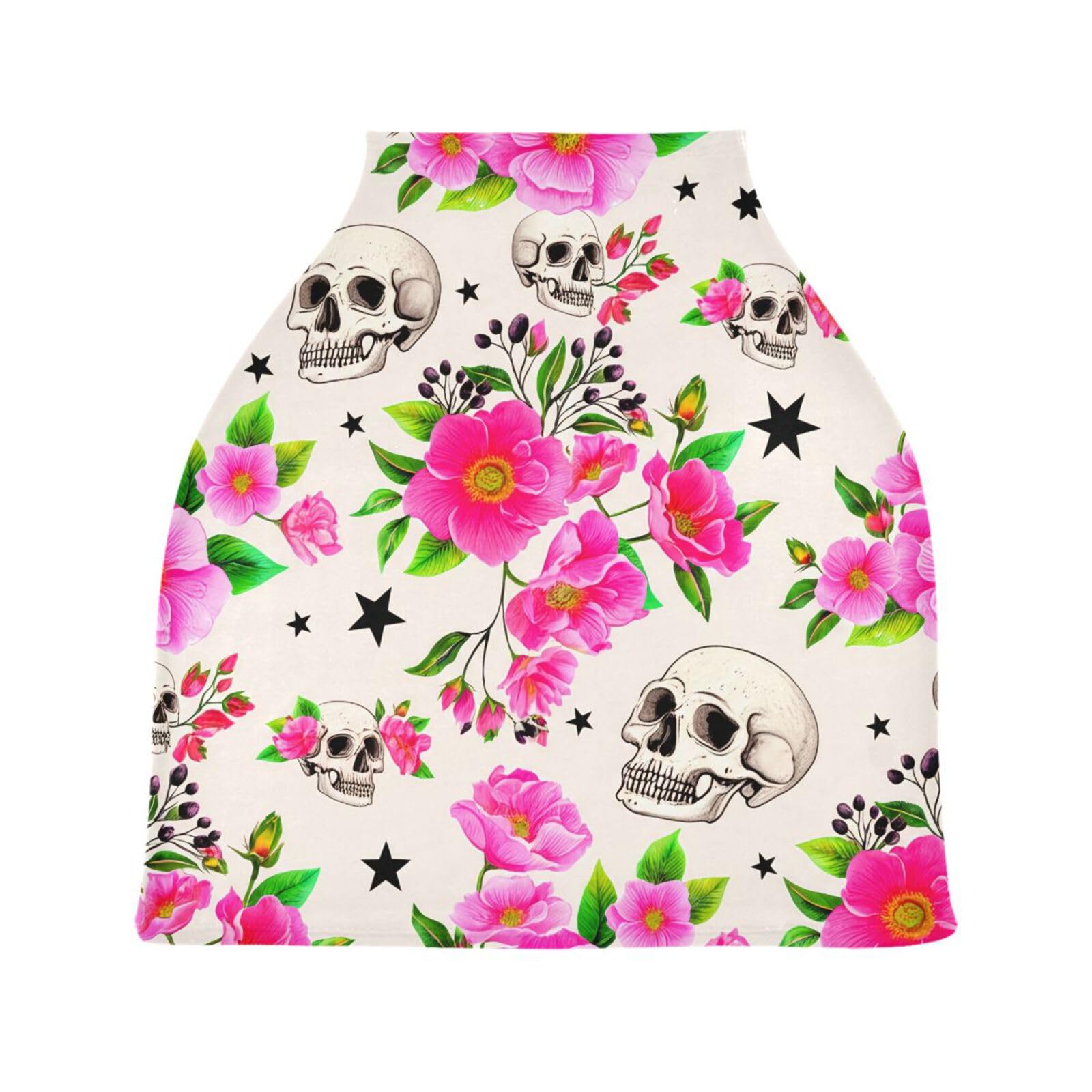 Nesatuwa Baby Car Seat Cover Skull Garden Breastfeeding Covers Stretchy Breathable Multi-Use Cover Carseat Canopy for Girls and Boys