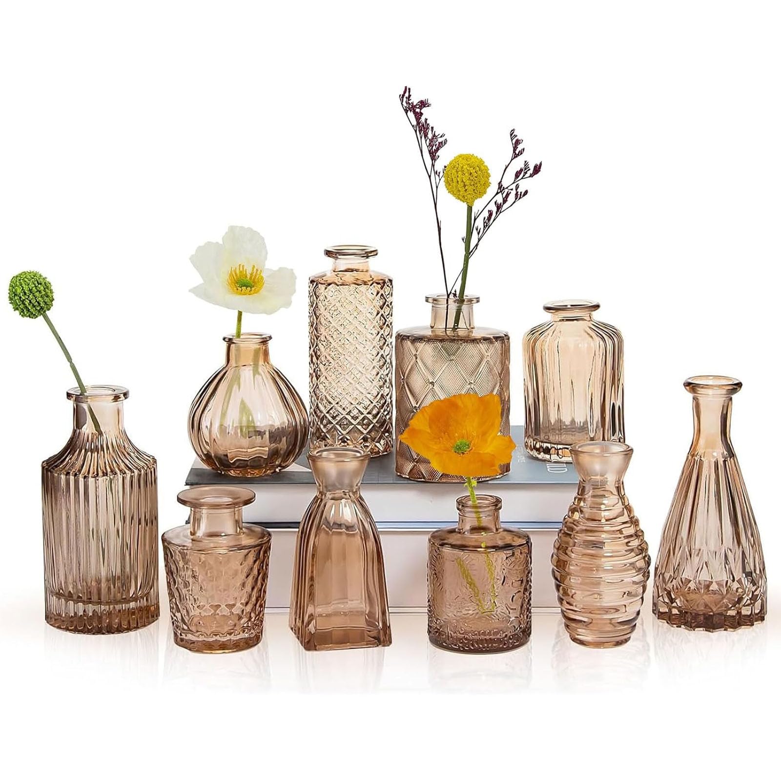TIED RIBBONS Glass Bud Vases for Flowers – Pack of 10 Amber Antique Glass Centrepiece for Mini Flowers- Antique Collections for Floral Arrangements Home Decorations Item for Home Decor (B0DGZ2K7TK) Amazon Price History, Amazon Price Tracker