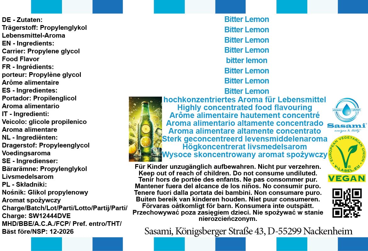 Bitter Lemon aromat koncentrat – Wegański – Sasami – 100ml