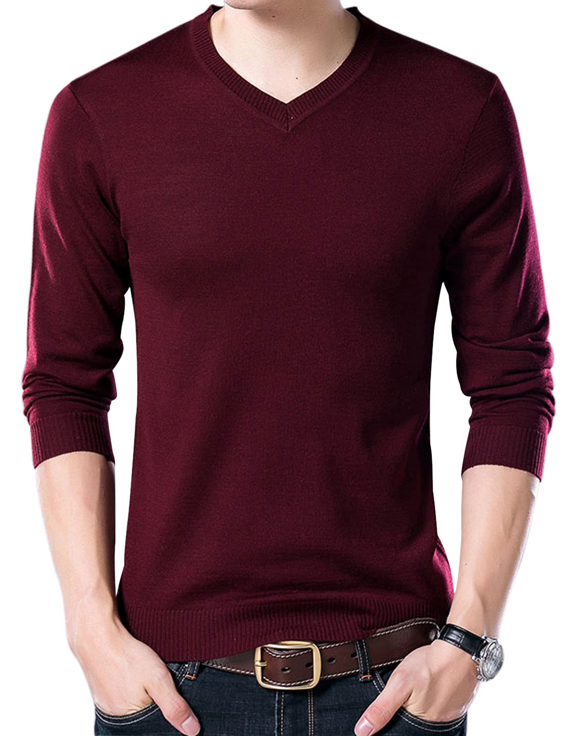 YeokouMen's Casual Slim V Neck Winter Wool Cashmere Pullover Jumper Sweater