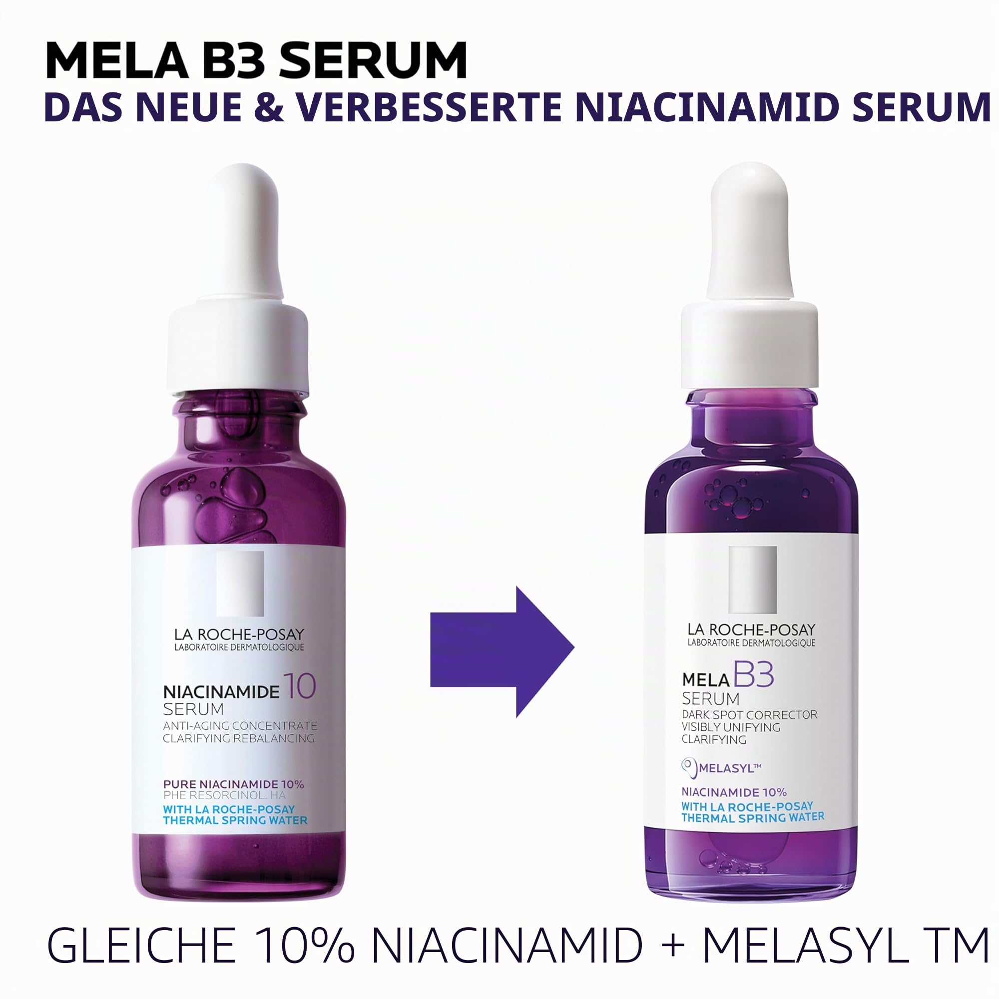 La Roche Posay Anti-Pigmentflecken-Serum für jede Haut, Mildert dunkle Flecken, Pigmentflecken, Altersflecken, Pickelmale, Anti-Rückfall-Wirkung, Mit Melasyl und Niacinamid, Mela B3, 30 ml
