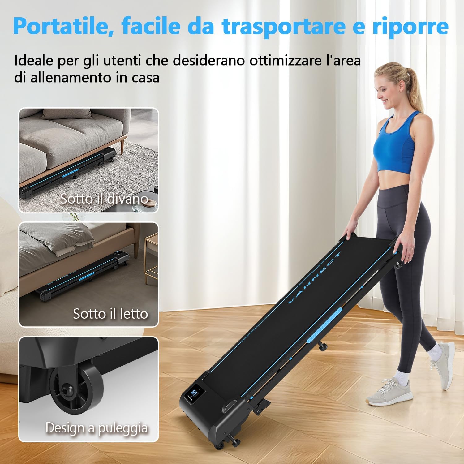 Vannect Tapis Roulant Elettrico con Inclinazione, 1-10Km/h Tapis Roulant Salvaspazio con Dispaly a LED e Telecomando, 2.75HP Walking Pad Salvaspazio per Casa, Capacitato 150Kg