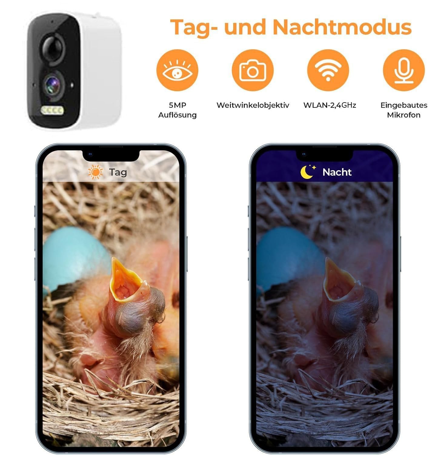 Vogelhaus mit Kamera für Außenbereich, Nistkasten aus Massivholz, Solarbetrieben mit App-Steuerung, für Garten und Balkon