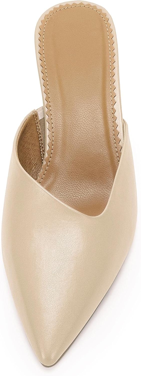 Coutgo Womens Pointed Toe V Cut Mules Chunky Block Heels Slip On Clogs Fashion Office Slides Shoes - Image 5