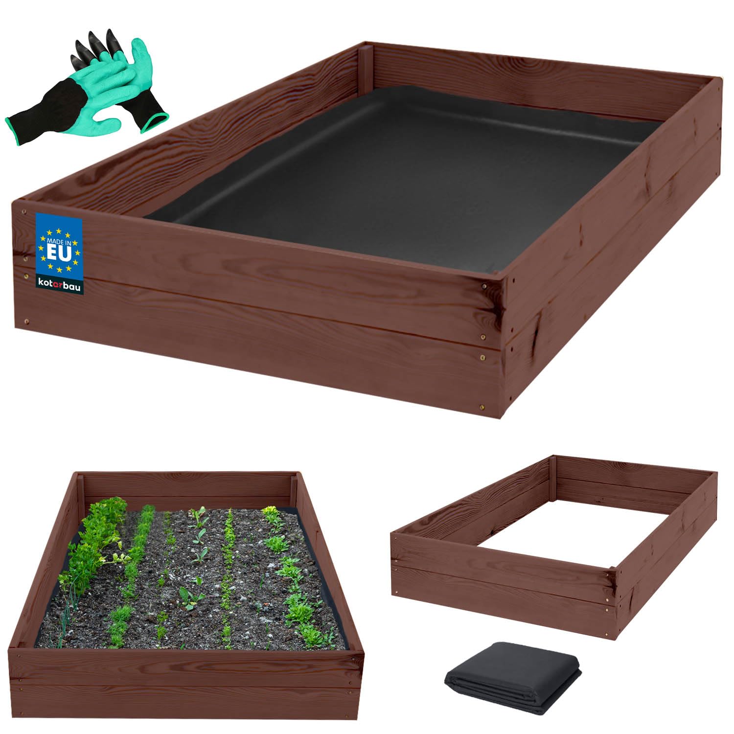KOTARBAU® Jardinière surélevée en bois pour fleurs 120x100x18cm Imprégnée, pots de plantes marron, marron, 140 x 80 x 18 cm