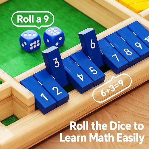 Miniatura 3 de Juego de dados de madera para cerrar la caja, juego de mesa de matemáticas para 4 jugadores con 8 dados, juego educativo de mesa familiar para niños