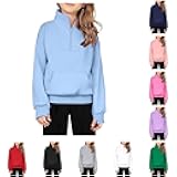 Girls' Hoodies Sweatshirts Half Zipper Pullover Crop Tops for Teen Girls Long Sleeve Sweater Thumb Hole