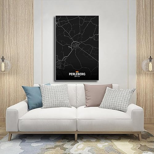 Miniatura 5 de CFIOZYOS Black And White Map Perleberg DE Poster Retro Style Black City Outline Map Office Canvas Print Wall Art Decoration Painting Unframe