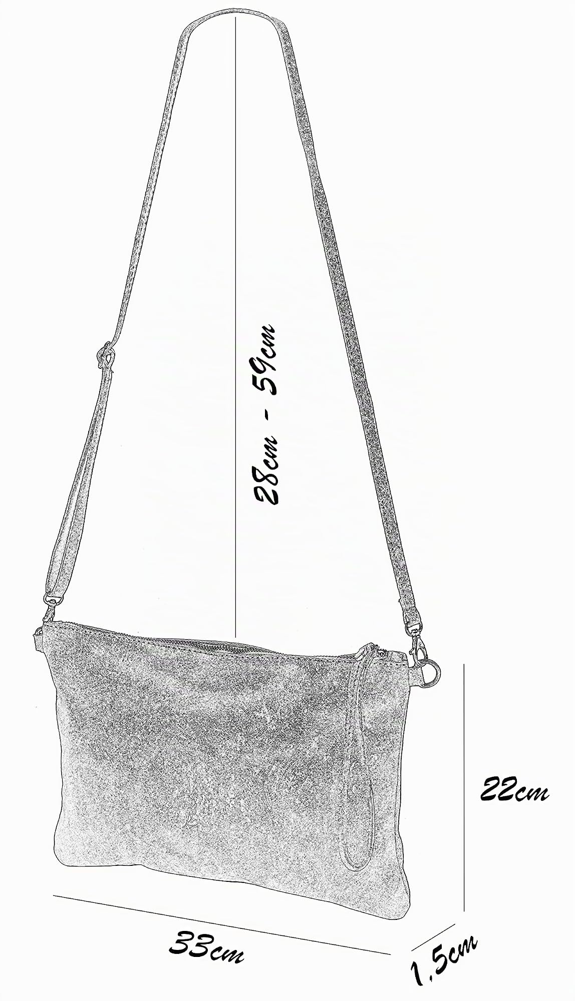 SH Leder Clara G396 - Borsa a tracolla in vera pelle, stile vintage, misura media, 33 x 22 cm