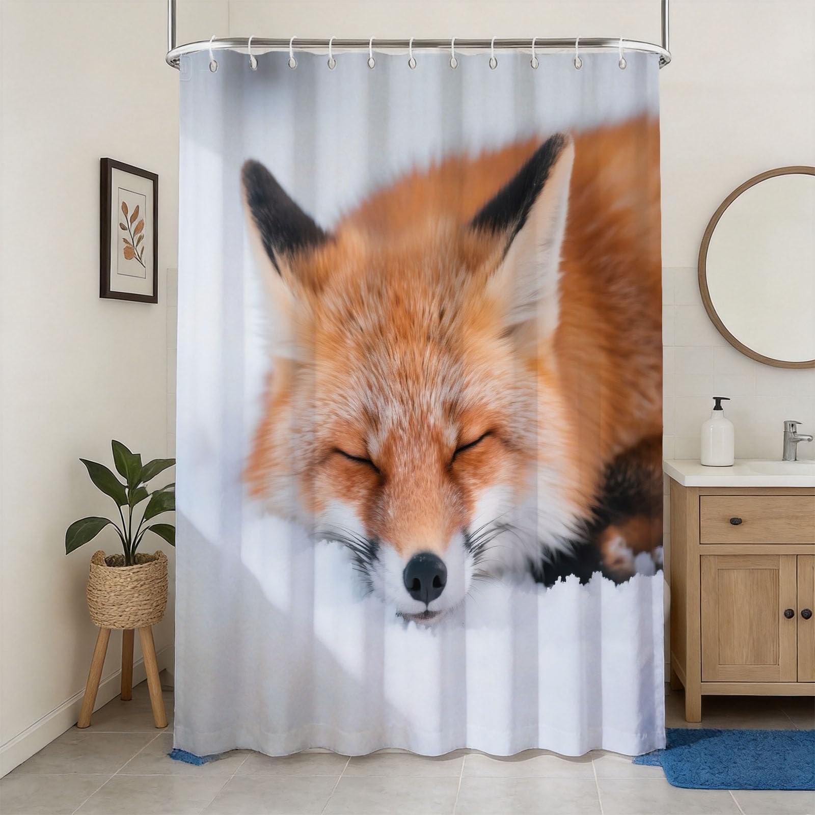 Hongduo 3D Cute Fox Shower Curtain for Stalls Bathtubs Wild Animal Theme Bathroom Decor Shower Curtain Set Polyester Fabric Waterproof 120x180cm/48X71 Inch with Hooks