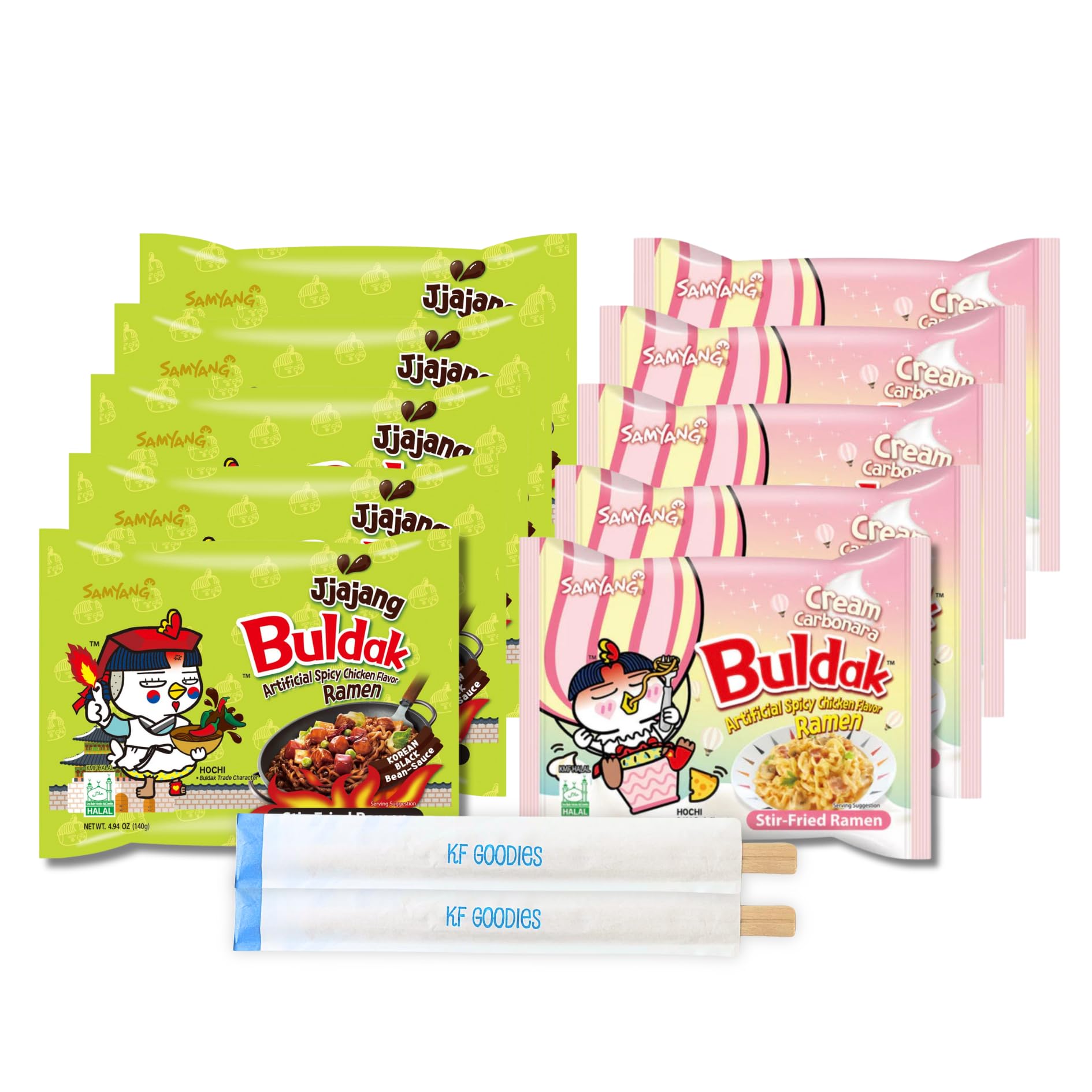 Samyang Buldak Hot Spicy Chicken Ramen Noodle Korean Stir-Fried Ramen (10, Cream Carbonara, Jjajang)