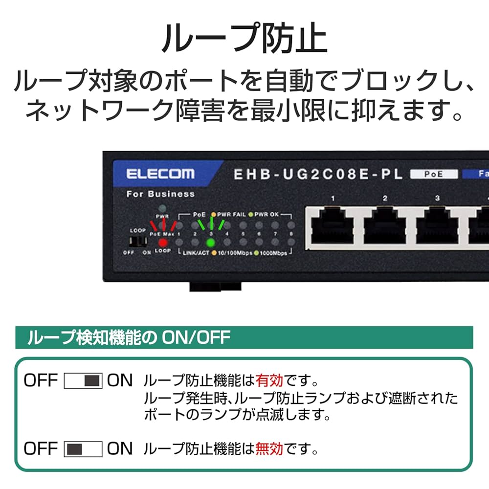【新品未開封】ELECOM エレコム PoEハブ (EHB-SG2C08-PL) エレコム 法人向けスイッチングハブ/WEBスマート/Giga/PoE/8