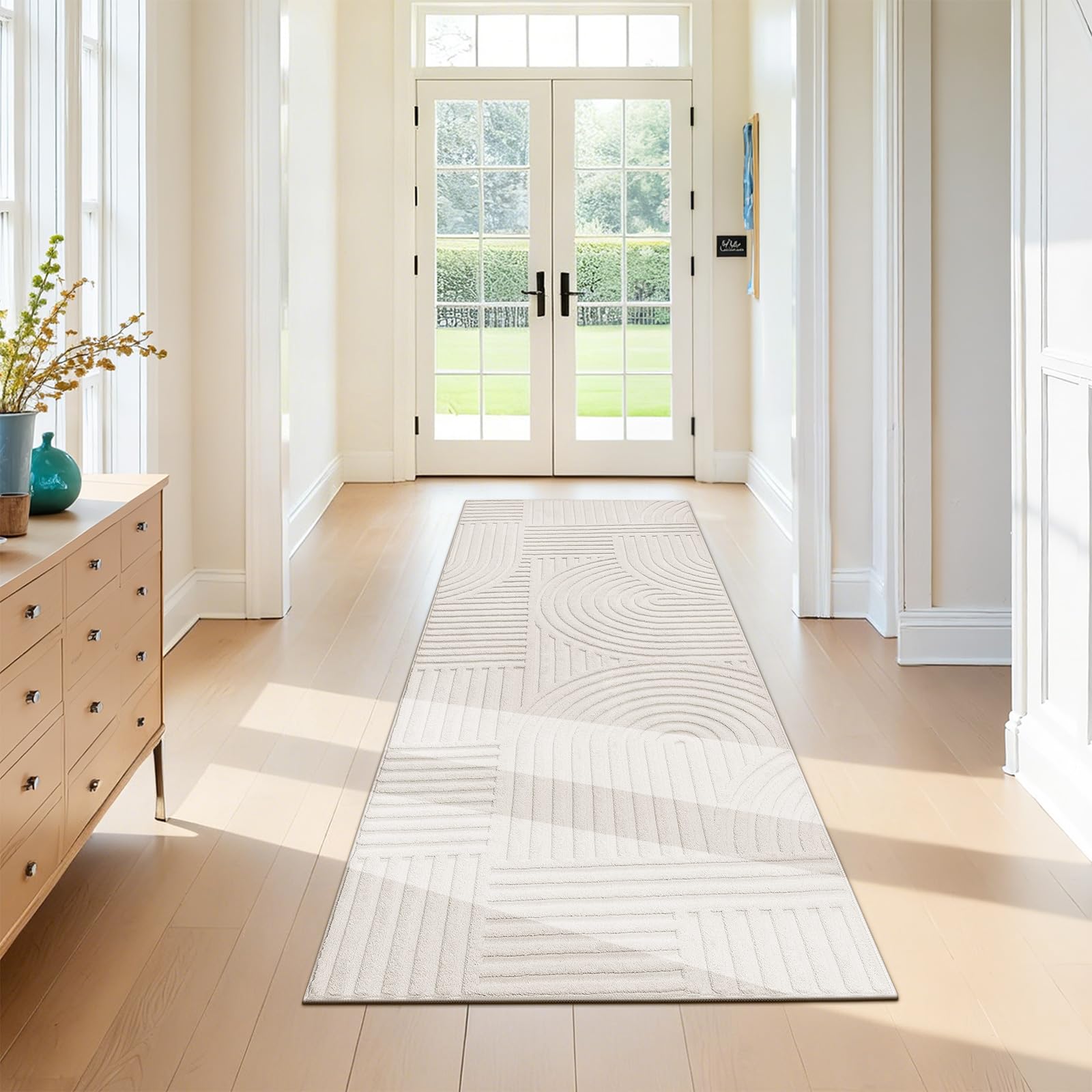 SHACOS Hallway Runner Rug 80x200 cm Non Slip Hall Runner Rug Washable Boho Long Carpet Runners for Hallway Kitchen Entryway Laundry, Beige — image 1