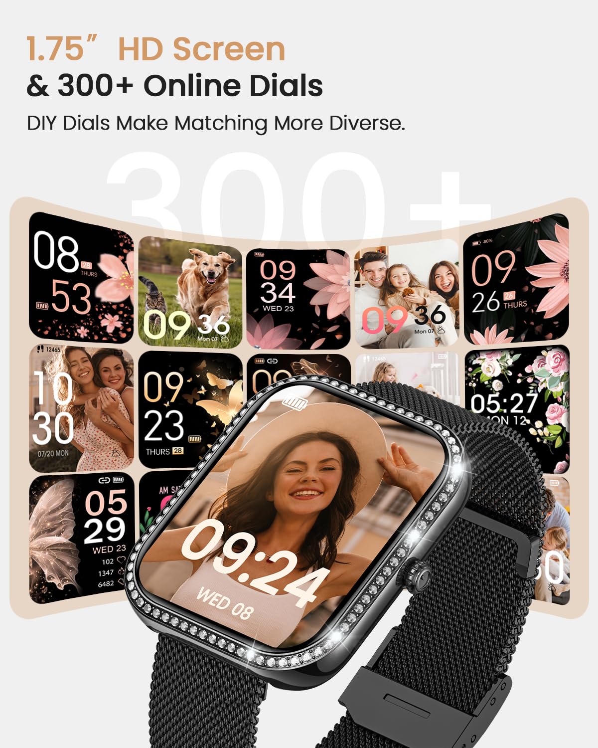Fitnynxos Smartwatch Donna con Chiamata, 1,75" HD Orologio Smart Watch con 130+ Sport, Cardiofrequenzimetro, SpO2, Sonno, Ciclo Mestruale, Fitness Activity Tracker IP68 Android/iOS Nero, Regalo Donna