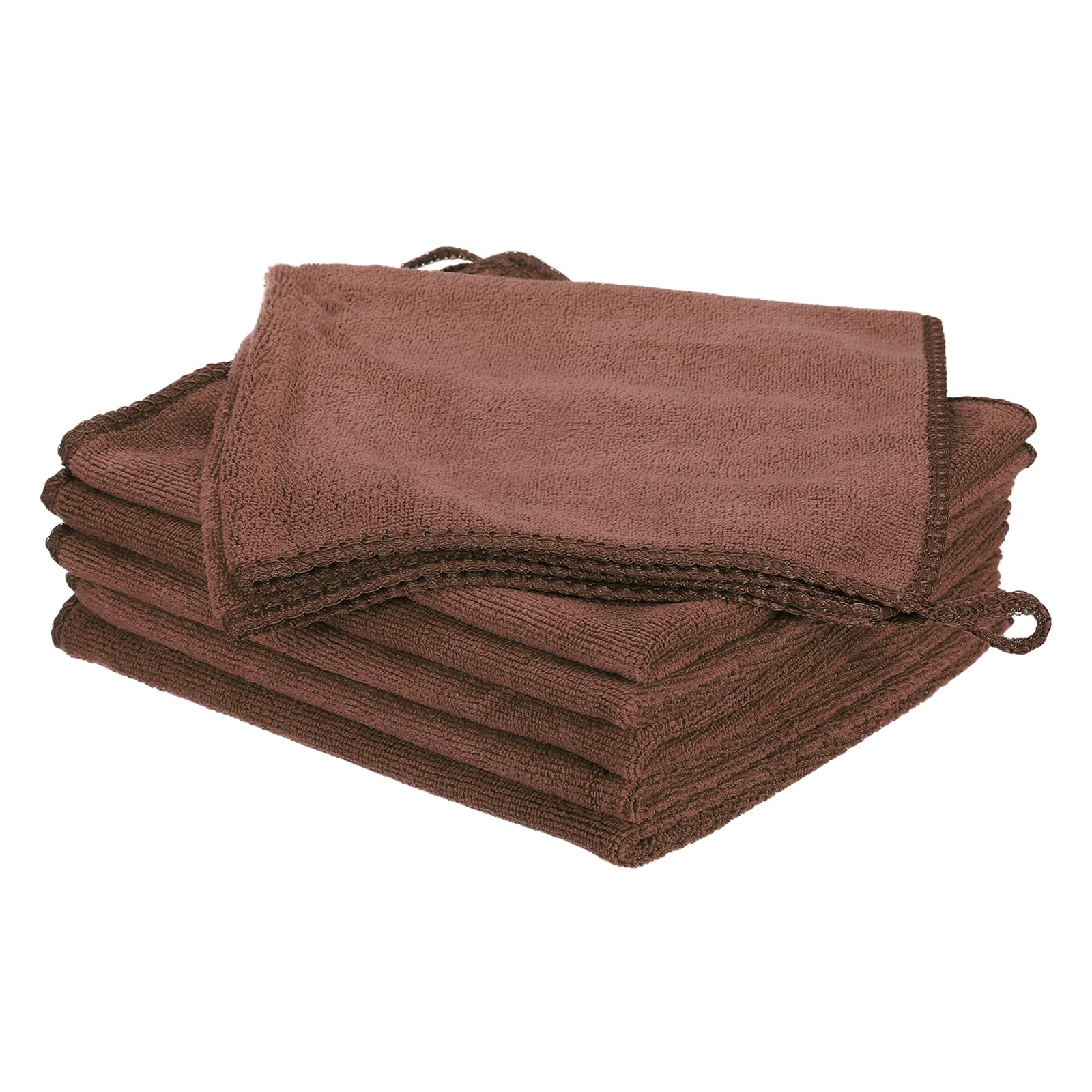 sourcing map 6 Pack Microfiber Cleaning Cloth, 16" x 12" Multi-Functional Cleaning Towels Reusable Absorbent Rags with Hook for Car Wash Kitchen Household Window Clean, Brown