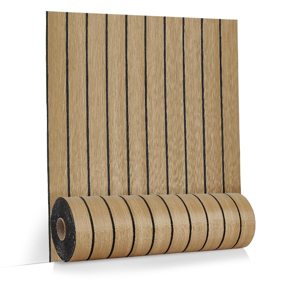 PH PandaHall 1 Roll Slat Wall Panel Peel and Stick 118x15.6 inch Self Adhesive Wall Panels, Tan Plastic Walls Covering Panels 3D Slat Wall Panel for Bedroom Living Room Kitchen Office DIY Home Decor