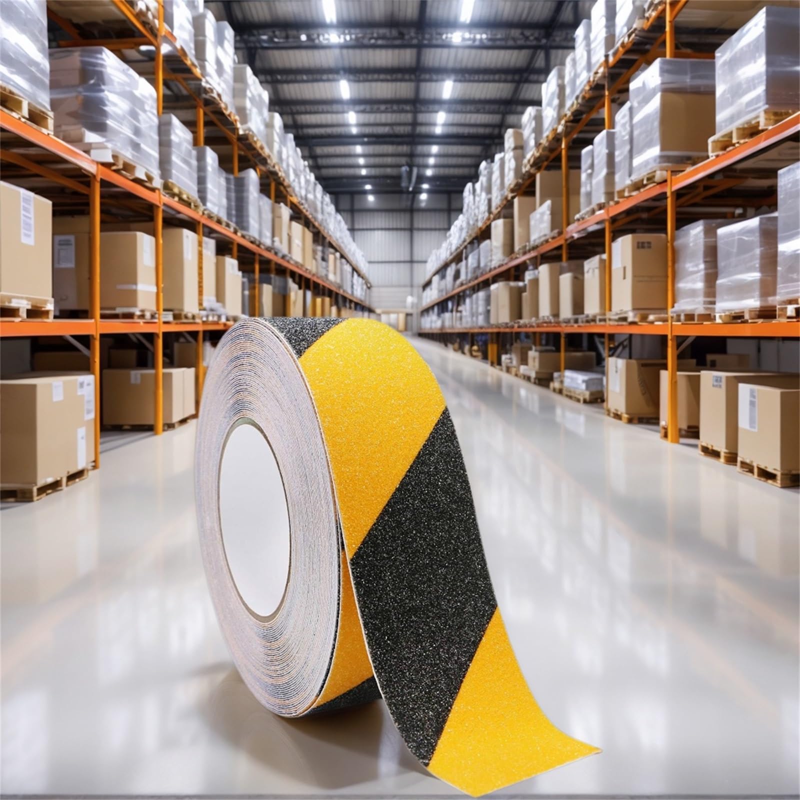 Cinta antideslizante de grano resistente para escaleras, suelos, interior y exterior, impermeable, antideslizante, 5 cm x 1,8 m, color negro y amarillo