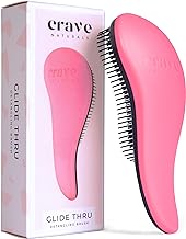 Detangling Brush By Crave Naturals - Glide Thru Detangling Brush Works As a Detangler for Thick, Thin, Curly, Fine, Natural, Color Treated, Damaged, Wet or Dry Hair - No More Tangle - Adults & Kids - Gentle As a Comb - Pink and Black Color - LIFETIME GUAR