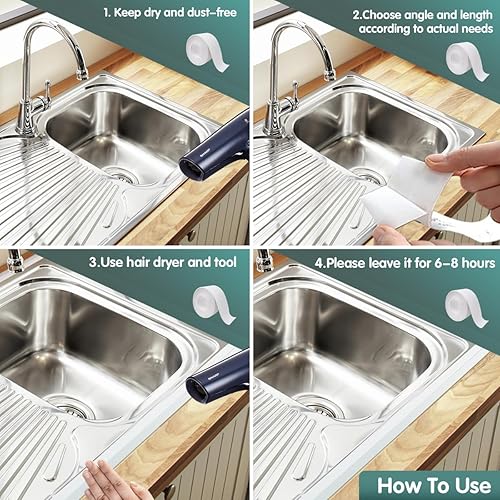 Miniatura 3 de Cinta de calafateo  2 rollos de cinta de calafateo impermeable para ducha, protector de borde de inodoro, bañera, fregadero, sellador de tira de