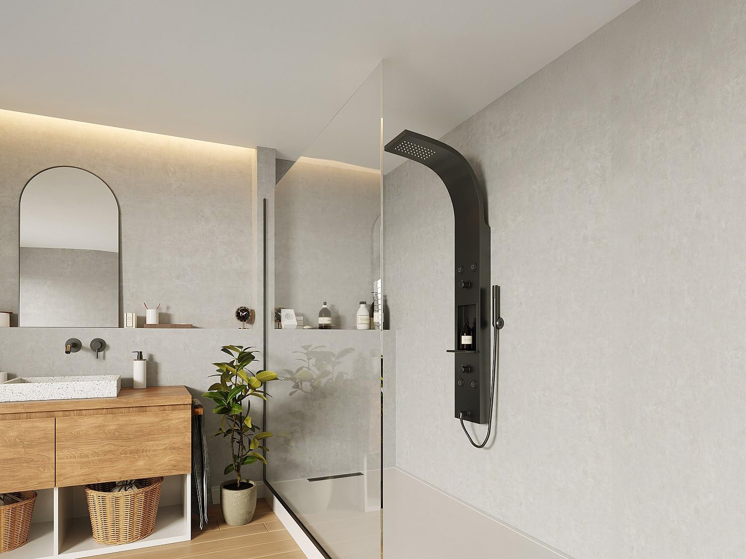 Vente-unique - Colonna doccia Roana - L 20cm x P 48cm x H 140cm - acciaio inossidabile - nero