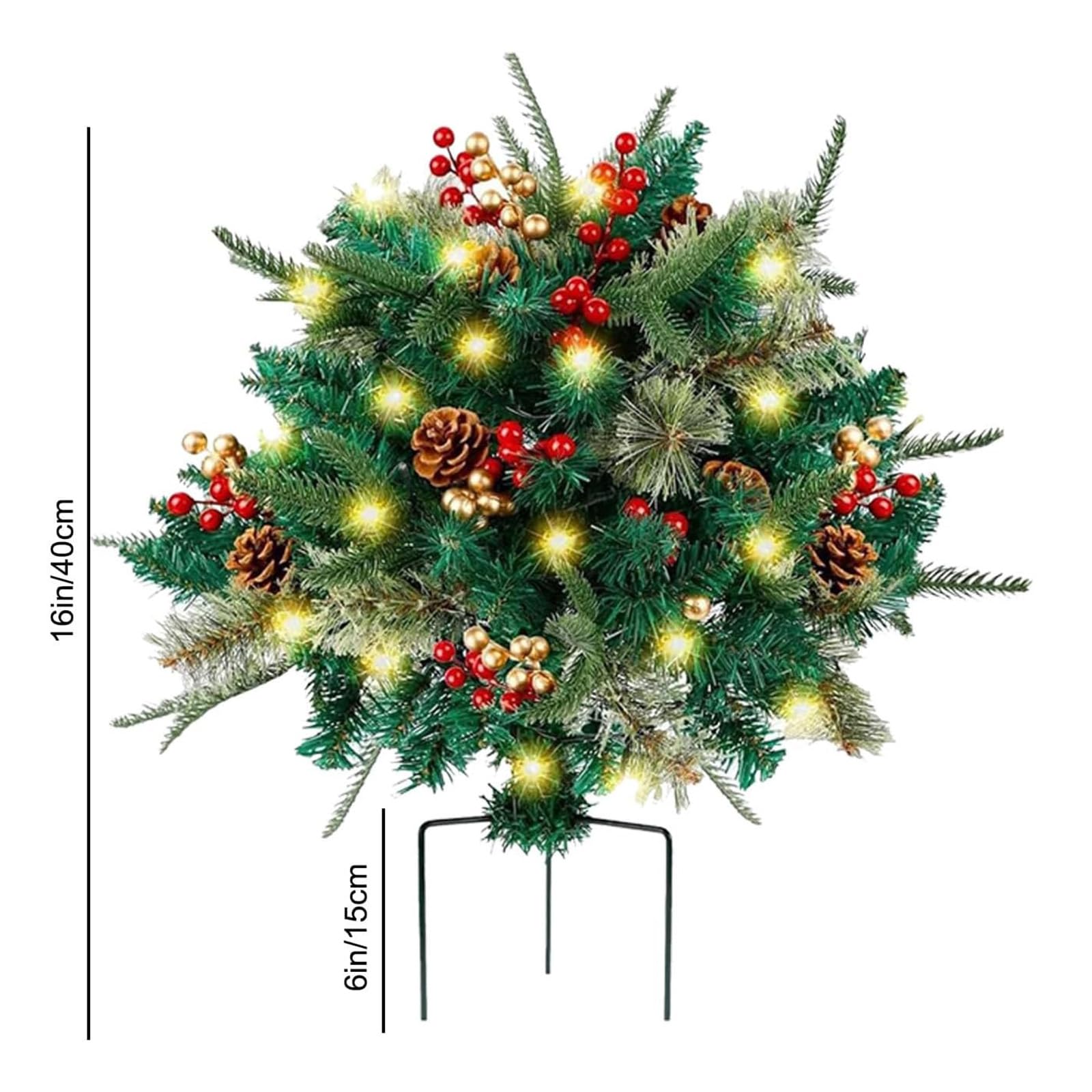 Maceta preiluminada, arbustos navideños, maceta de Navidad para exteriores, decoración de Navidad con estaca de trípode con luces LED