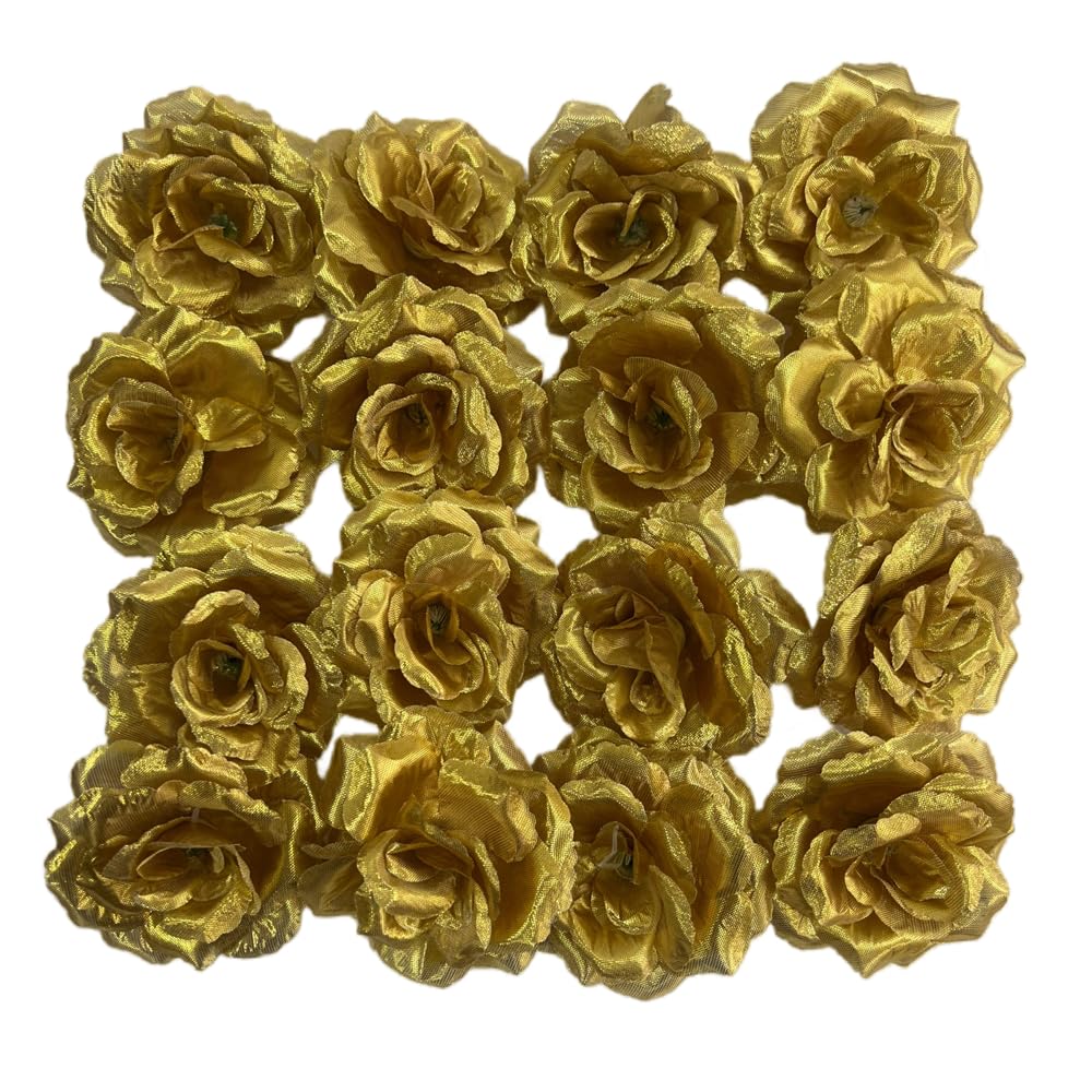 Corkwaw Künstliche Rosenköpfe, Seidenrosenköpfe, 7,6 cm, für Hochzeit, Party, Zuhause, Garten, Dekoration, Basteln, Geschenkbox, Dekoration, Goldfarben, 25 Stück