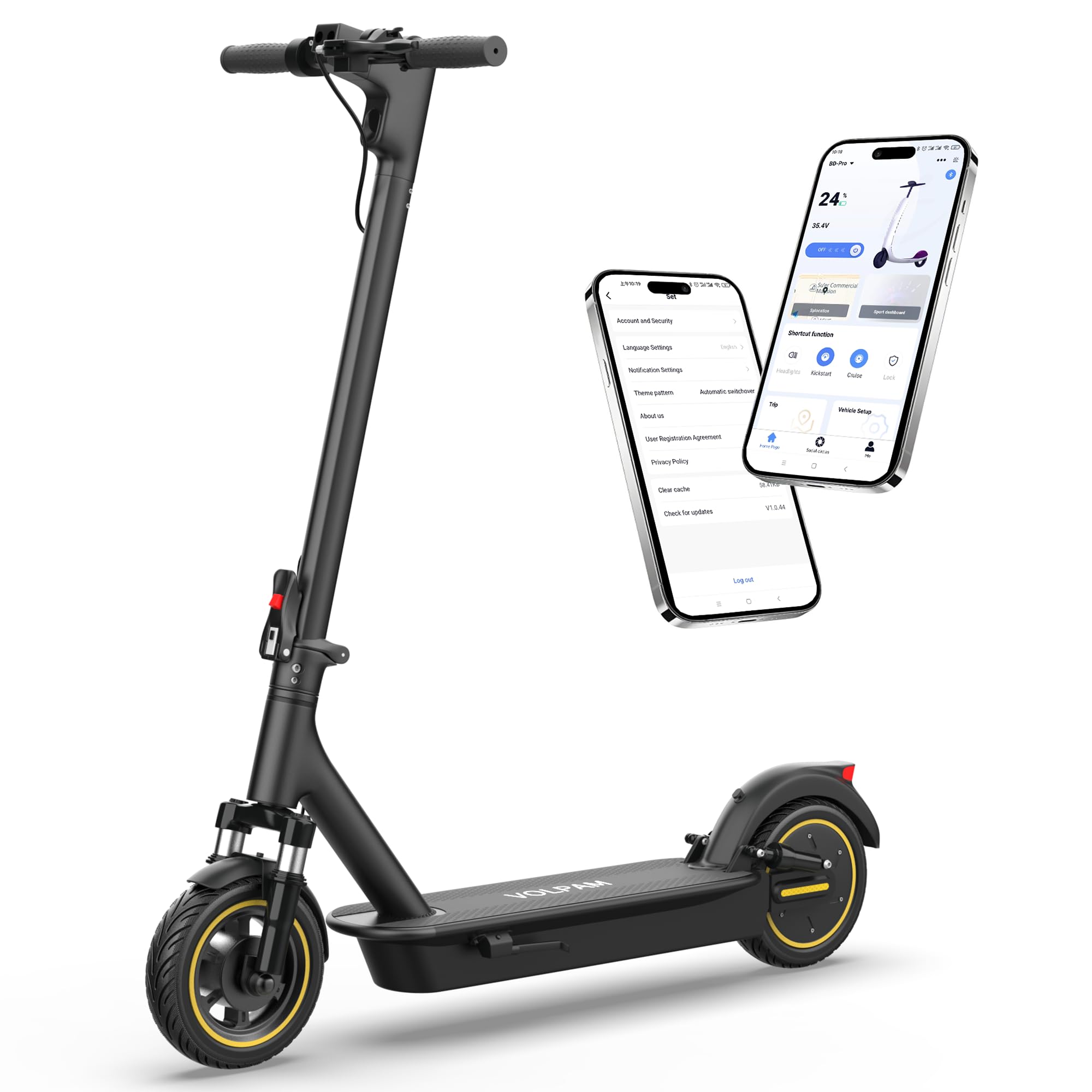 Electric Scooter for Adults, 10" Solid Tire, Max 28 Miles Range, 500W Motor, 22 MPH, Dual Suspensions, Foldable Commuting E Scooter, Dual Brake, APP Control, Cruise Control
