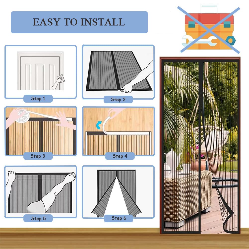 Zanzariera Magnetica 120x230cm Nero Tenda Zanzariera Porta Finestra | Poliestere Autosigillante Zanzariere con Forte Magneti per Animali Domestici Bambini per Balcone Cantina