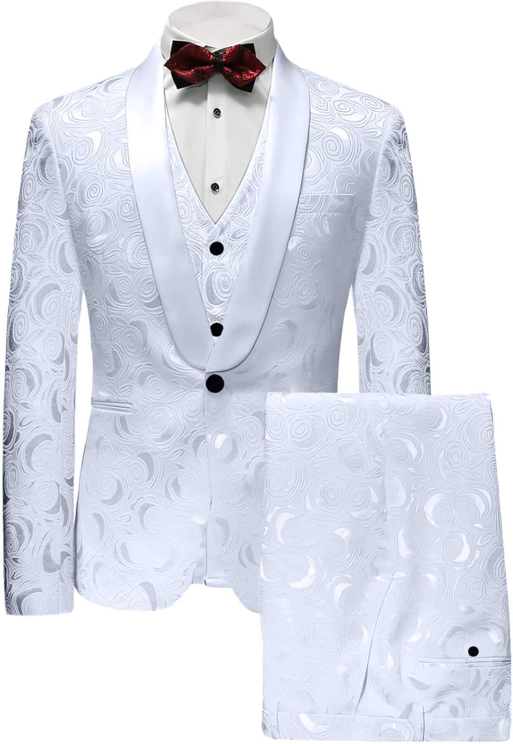 Wemaliyzd Men's 3 Pieces Wedding Suit Slim Fit Jacquard Blazer Vest Pants