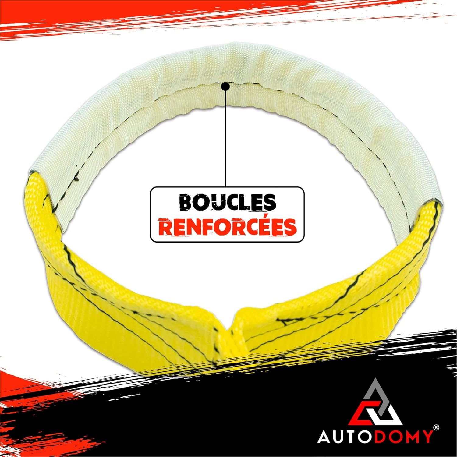 Autodomy Sangle de Remorquage 4x4 5 Mètres Résistance à la Rupture 21.000Kg | Elingue de Levage avec Couture Renforcée | Corde de Remorquage de Voiture | Câble de Remorquage Résistant à l'abrasion