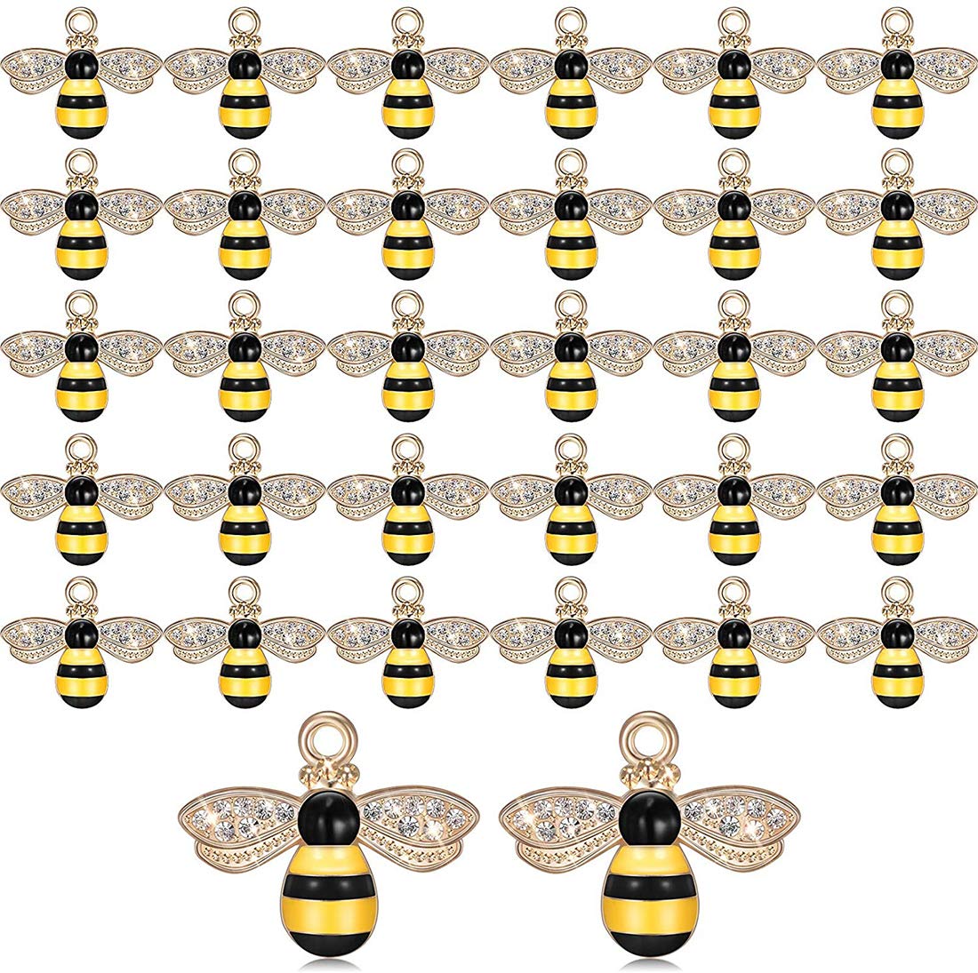 32 Pieces Bee Charm Enamel Pendants with Rhinestone Honey Bee Pendants Alloy Bumble Necklace for Jewelry Making DIY Craft Earring Accessory Necklace and Bracelet Women Girls Gifts