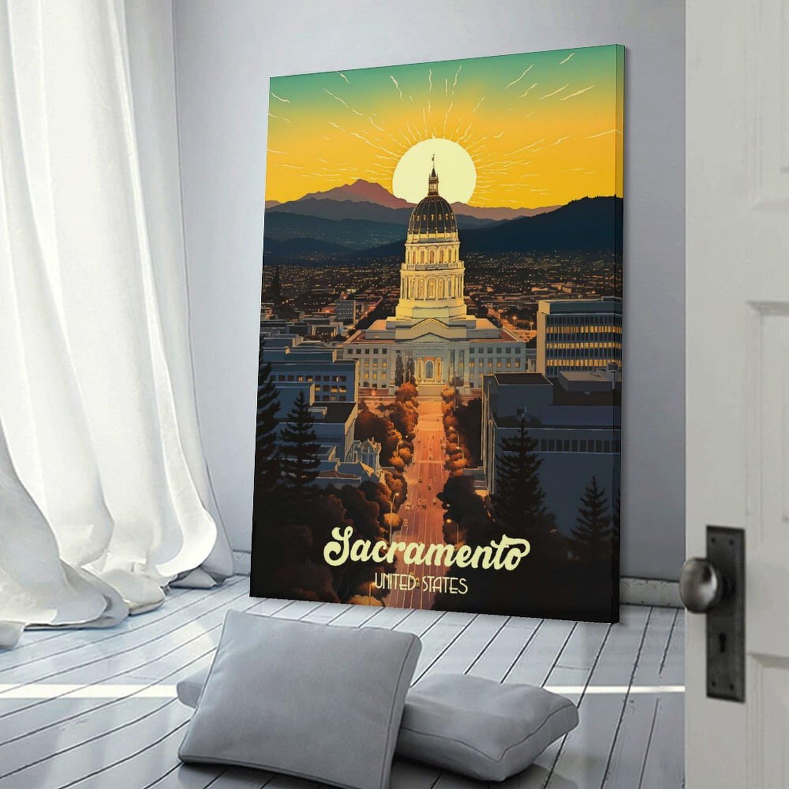 Junmoney Travel to Sacramento Wall Art Print, 20x30inch(50x75cm), for Workspace Walls, Study Corners Or Bedrooms, A Smart Decor Choice for Study Walls