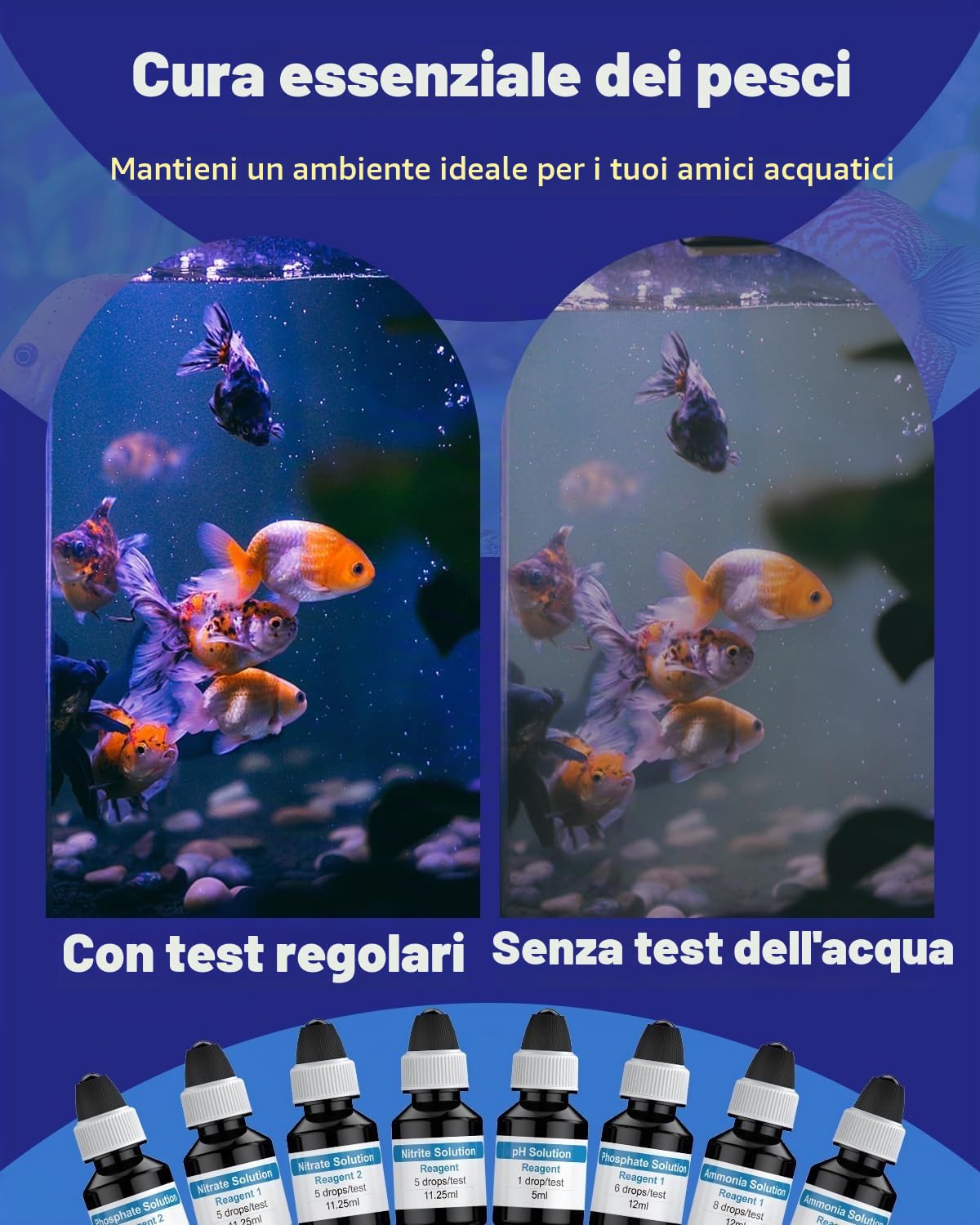 Pawfly Kit Test Acquario 5 in 1, Tester per PH Nitriti Nitrati Ammoniaca & Fosfati per Acqua Dolce e Salata, Set Analisi per Vasche Pesci