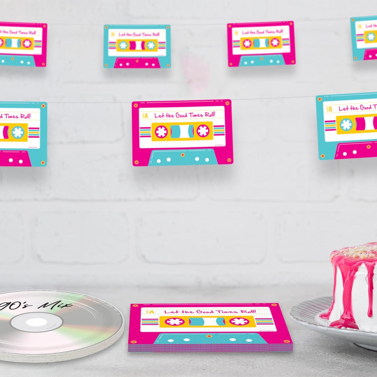 80's and 90's Party Supplies - Cassette Tape Banner Garland Decorations, 7 Feet Long (2 Pack)