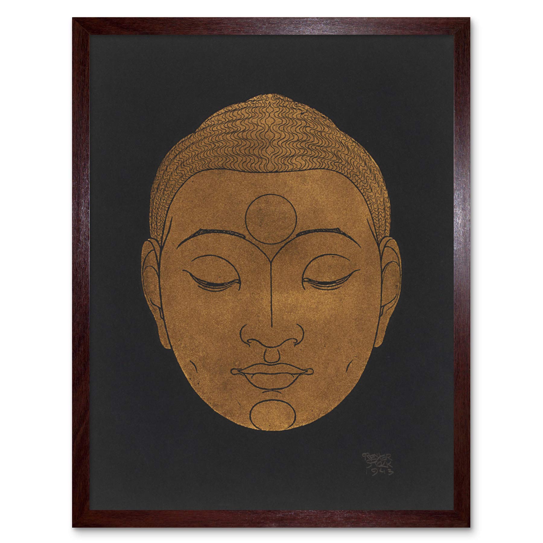 Artery8 Reijer Stolk Head Of Buddha Buddhism Drawing Art Print Framed Poster Wall Decor 12x16 inch