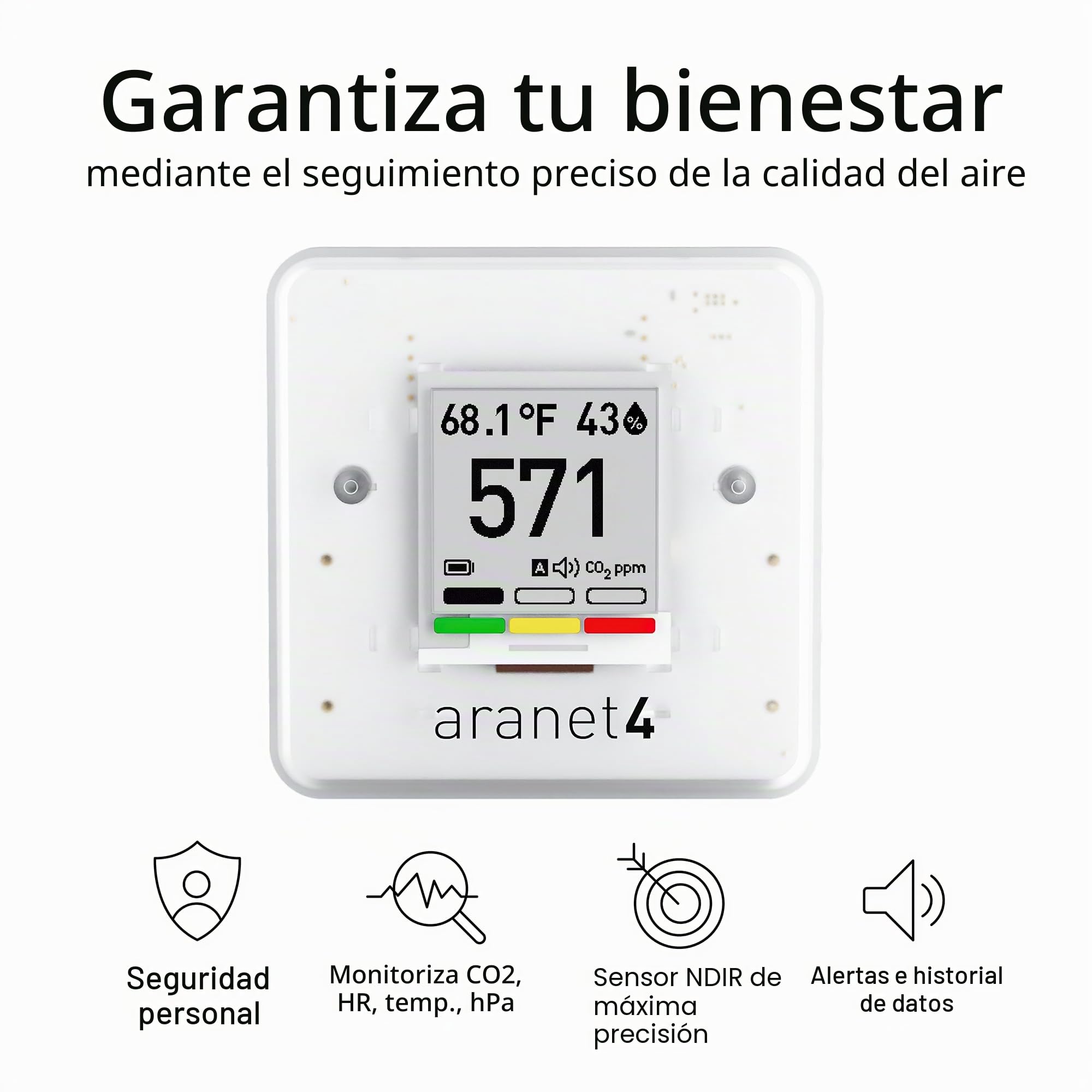 Aranet4 Home: sensor de calidad de aire interior inalámbrico para el hogar, la oficina o la escuela [CO2, temperatura, humedad y más] portátil