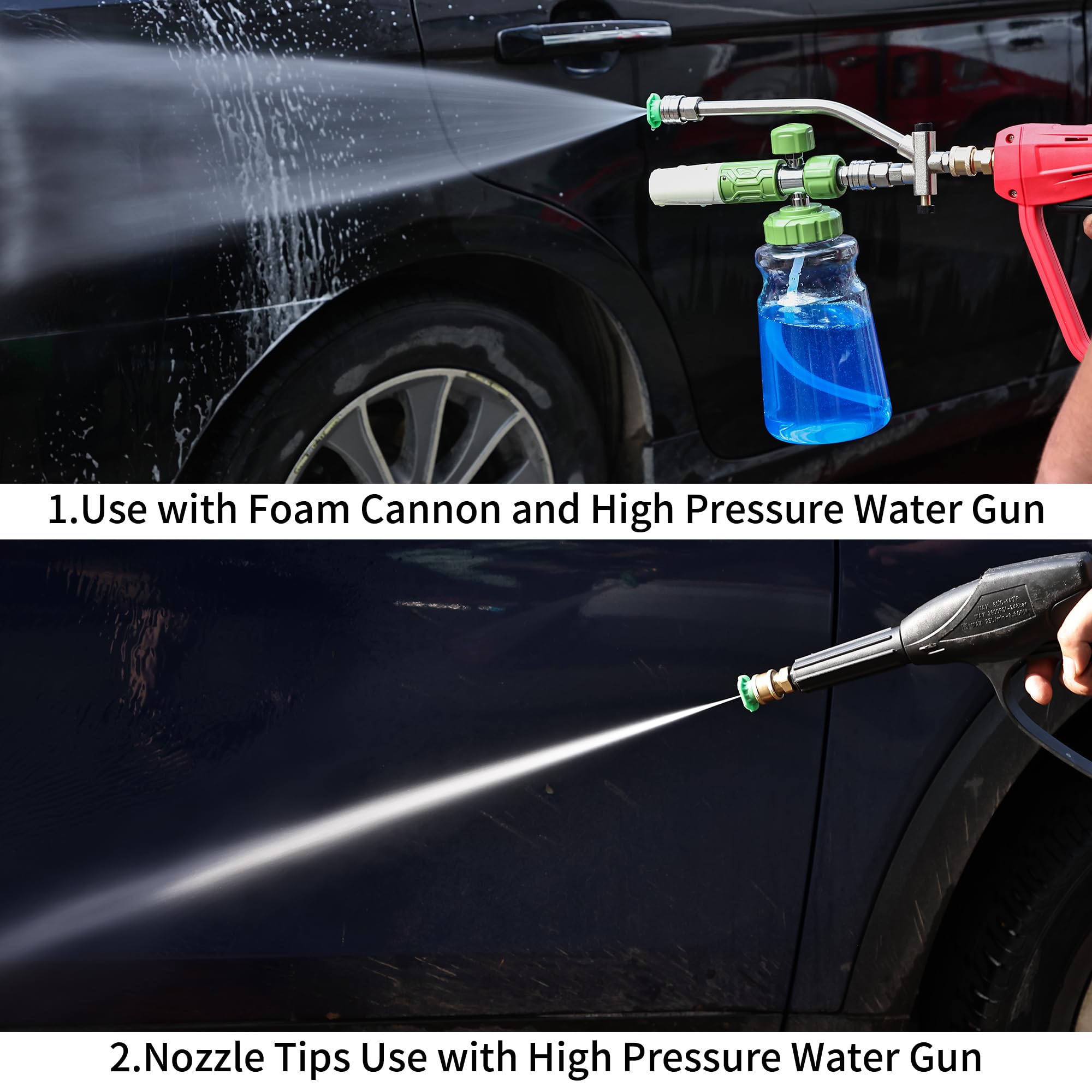 Foam Cannon Dual Connector Accessory,Pressure Washer Double Tip Attachment for Foam Blaster with 7 Power Washer Sprayer Nozzles, 1/4" Quick Connect, 3600 PSI