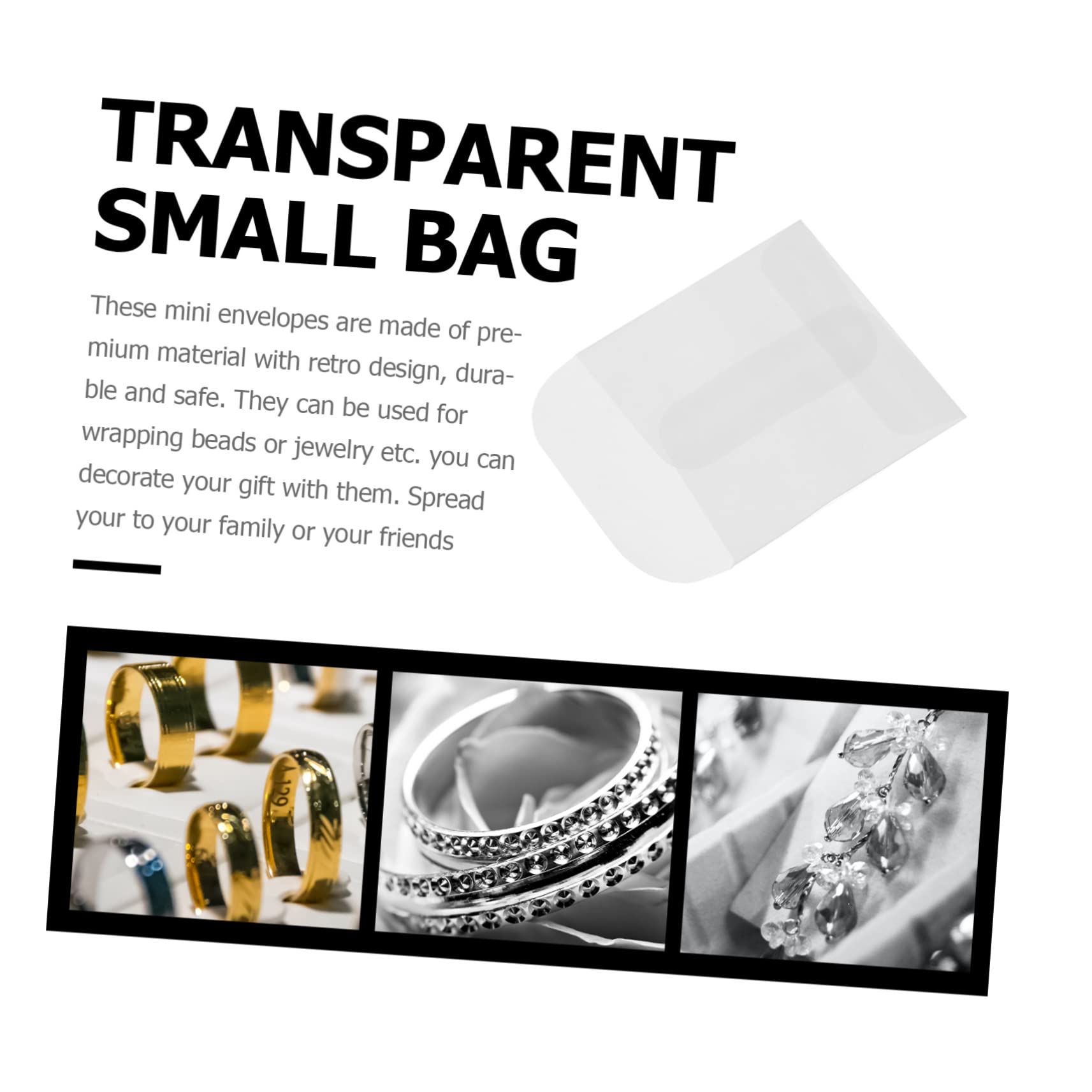 TEHAUX Mini Enveloppes Transparentes 3x5 cm 50 Pièces Pochettes Pour Bijoux Étiquettes Cartes De Visite