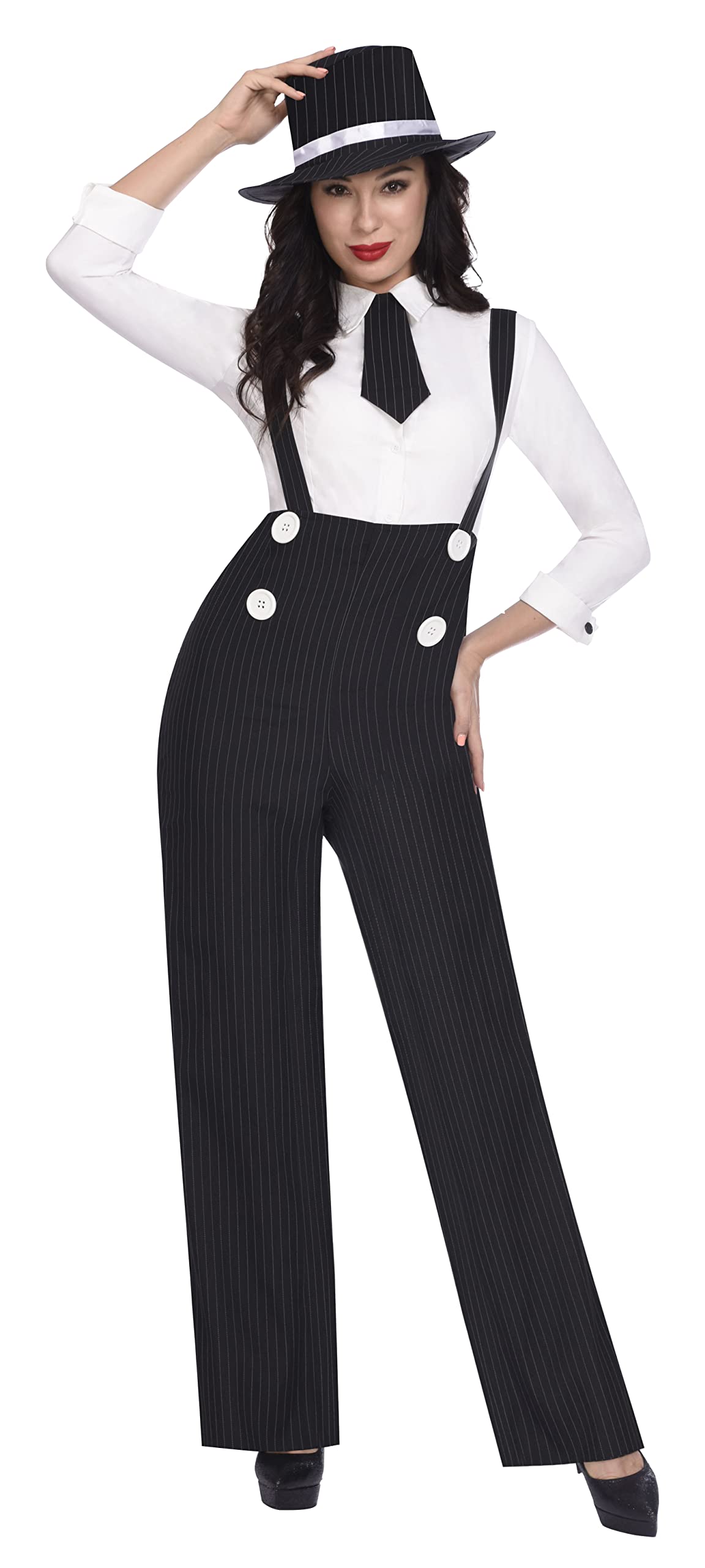 Ladies Gangster Lady 1920s Moll Pinstripe Flared Suit Fancy Dress Costume Outfit (UK Size 12-14)