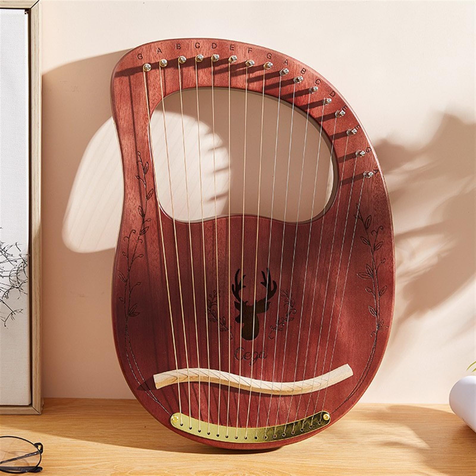 Lyre Harp 16,19,32 Cordes Harpe Lyre Traditionnel Acajou Corps Portable Instrument De Musique Avec Clé D'accordage, Jeu De Cordes De Rechange, Médiators(16-String Boxed - Blue)