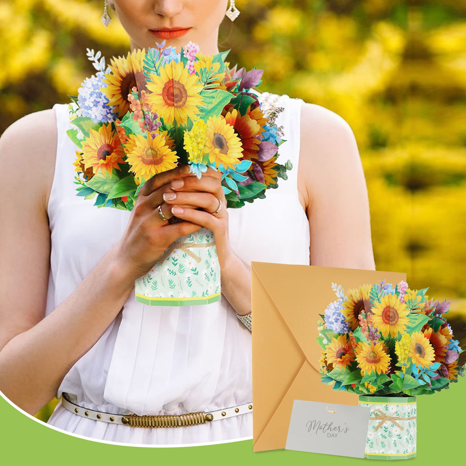 Biglietto Pop-up 3D GREETING ART Con Rosa E Girasole – Un'esplosione Di Fiori E Farfalle Per Compleanno, Festa Della Mamma O Anniversario! - 3