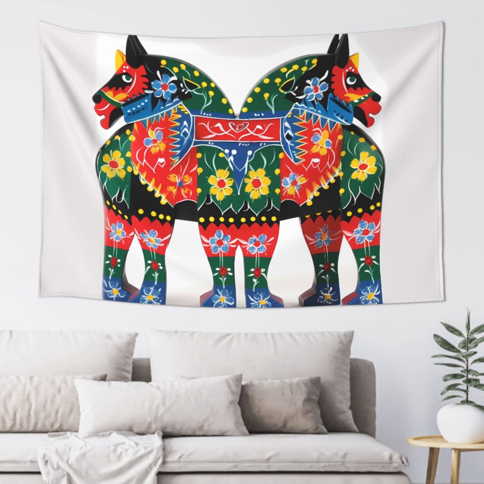 Fodpand Black Runner Swedish Dala Horse Folk Tapestry Dorm Decor, Party Backdrop Aesthetic Tapestries Wall Hanging Banner For Bedroom, Modern Wall Art Poster Blanket, Home Decor Wall Tapestry 60"X40"