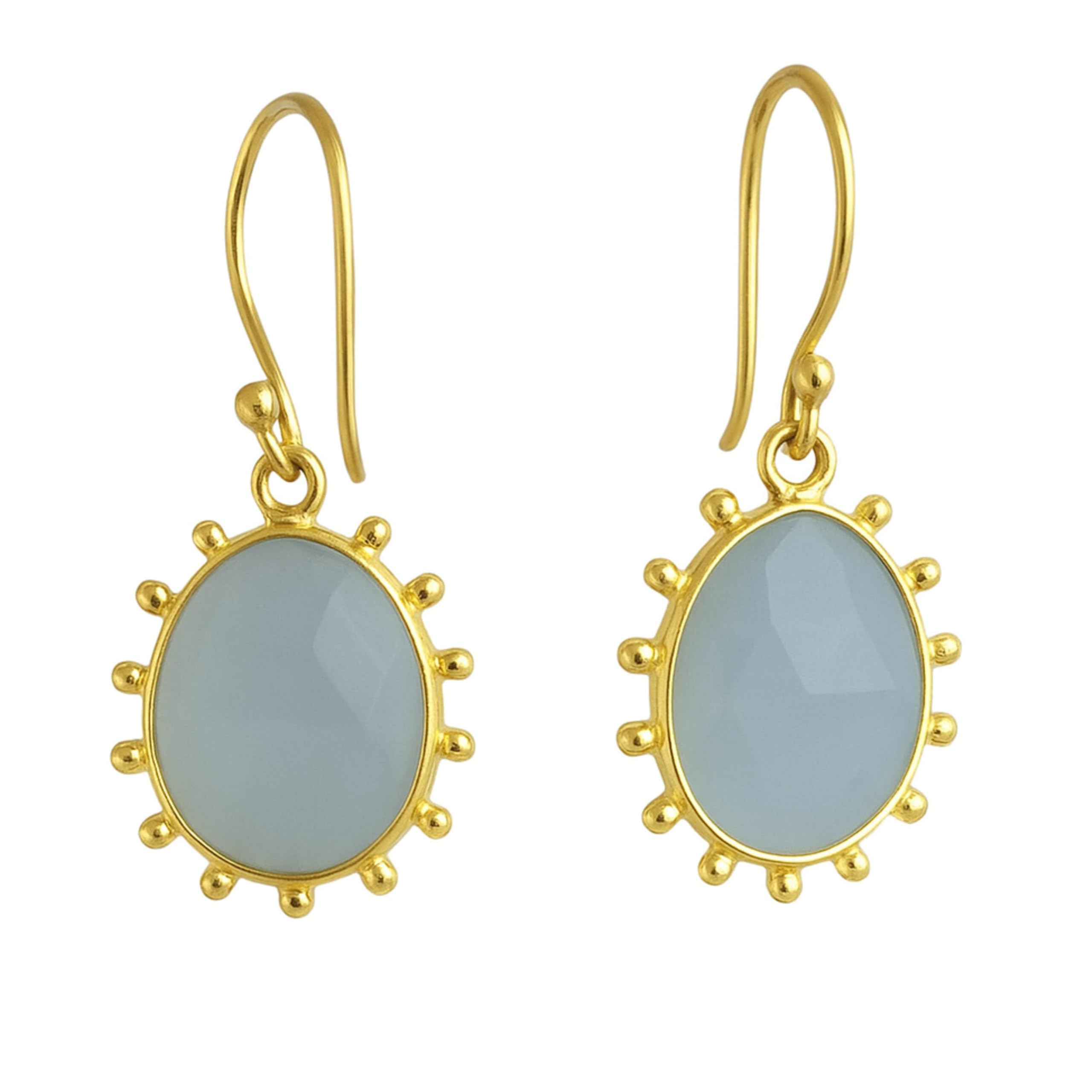 Orecchini in argento sterling placcato oro Aqua Chalcedony | Gemma Naturale - Regalo di Compleanno - Regalo di Natale - Idee Regalo Fatto a Mano per le Donne