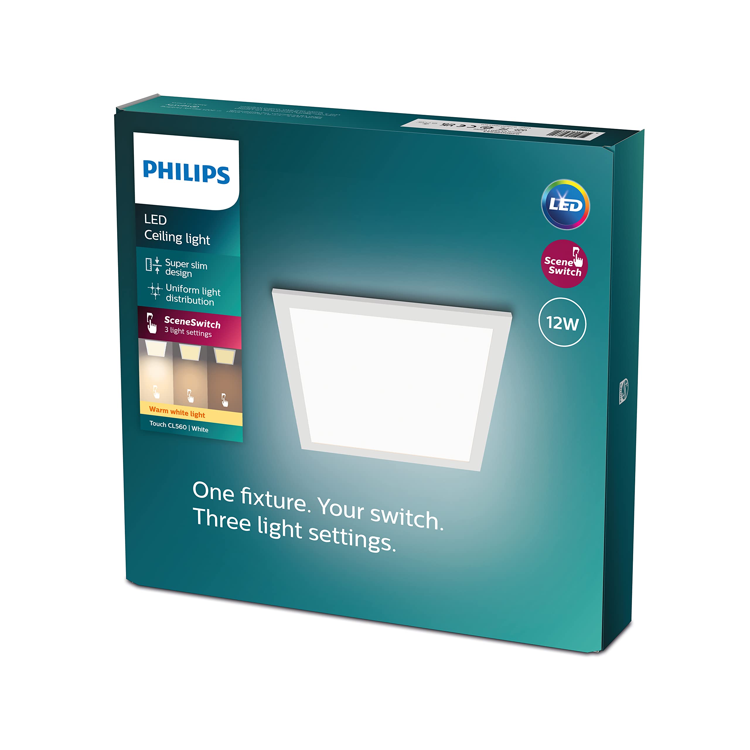 Philips LED Pannello SceneSwitch Regolabile, Dimmer a Fasi, 12 W, Luce Bianca Fredda, 1200 Lumen, Bianco