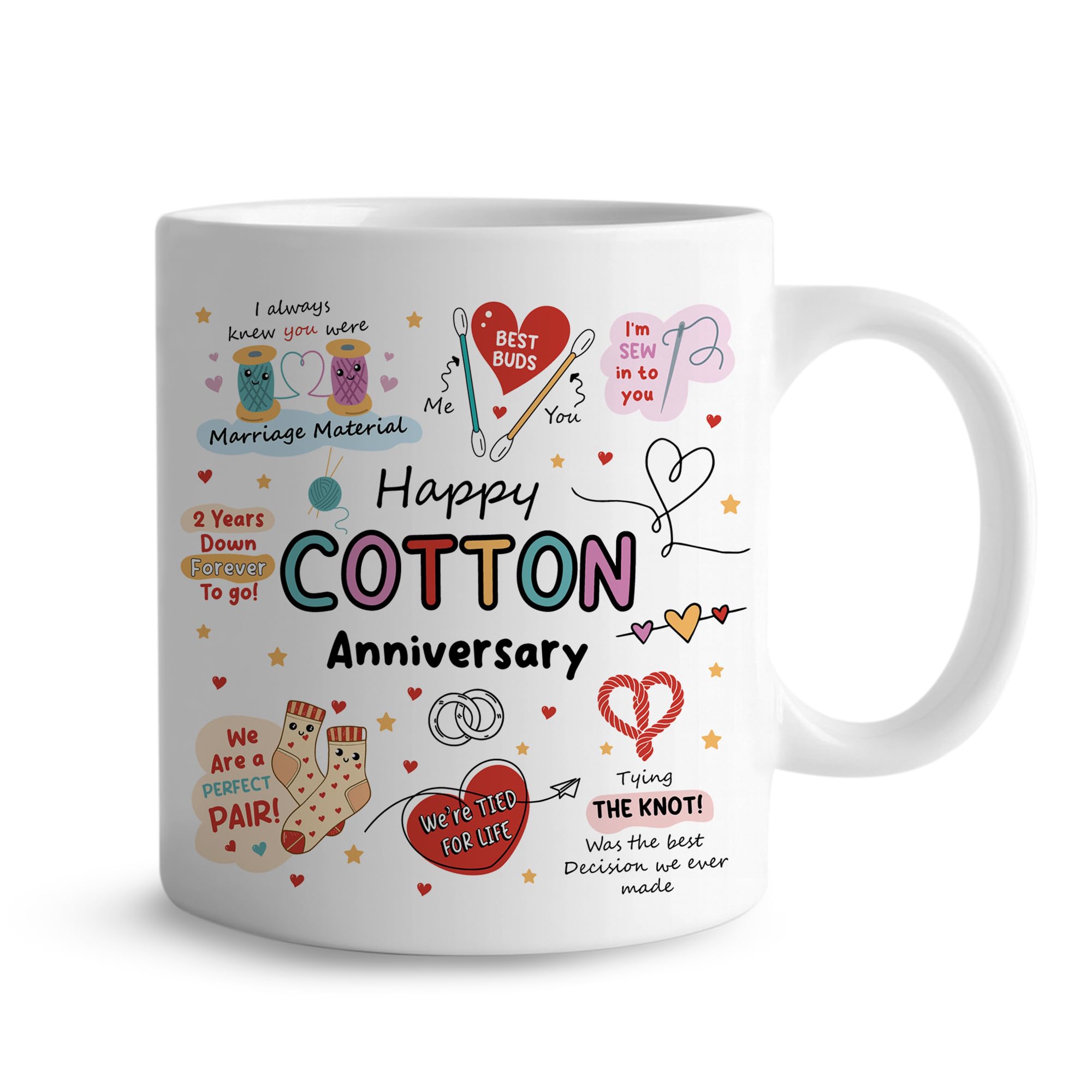 RED OCEAN Funny Mug for 2nd Anniversary, Gift for Her Him, Cotton Anniversary, Husband Wife Couple Romantic Present Keepsake